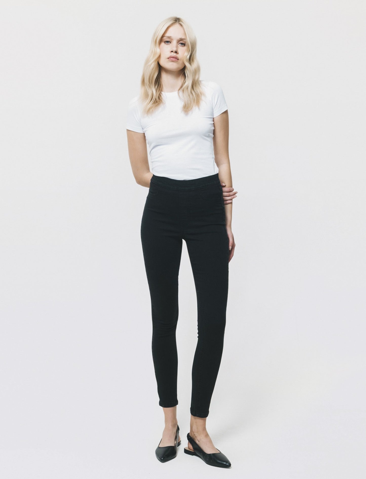 Skinny High Waist Jeans with Elastic - Black