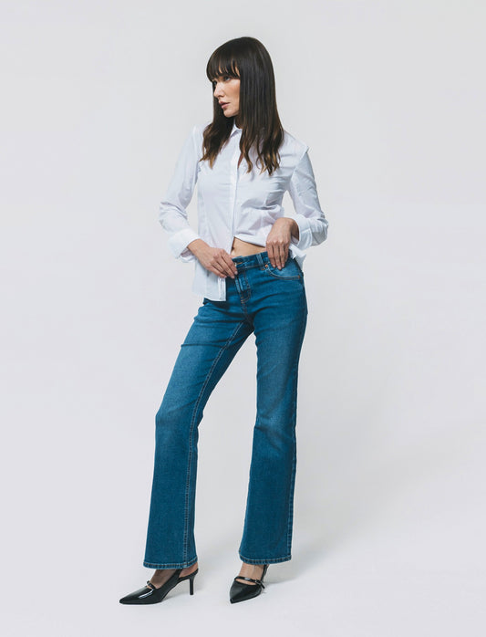 Jeans a Zampa Vita Bassa con Tasche - Denim