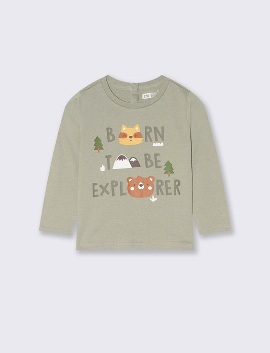 T shirt  basica con stampa - Verde salvia