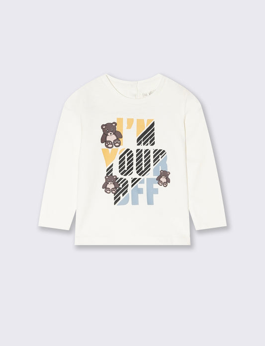 T shirt  basica con stampa - Bianco latte
