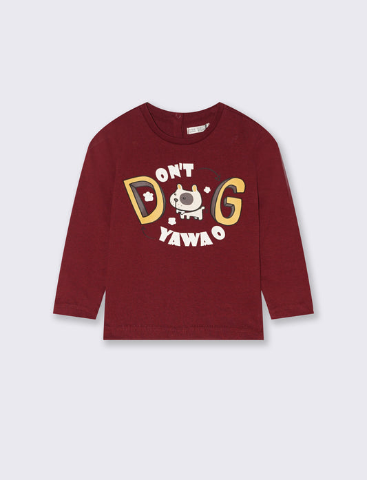 T shirt  basica con stampa - Bordeaux