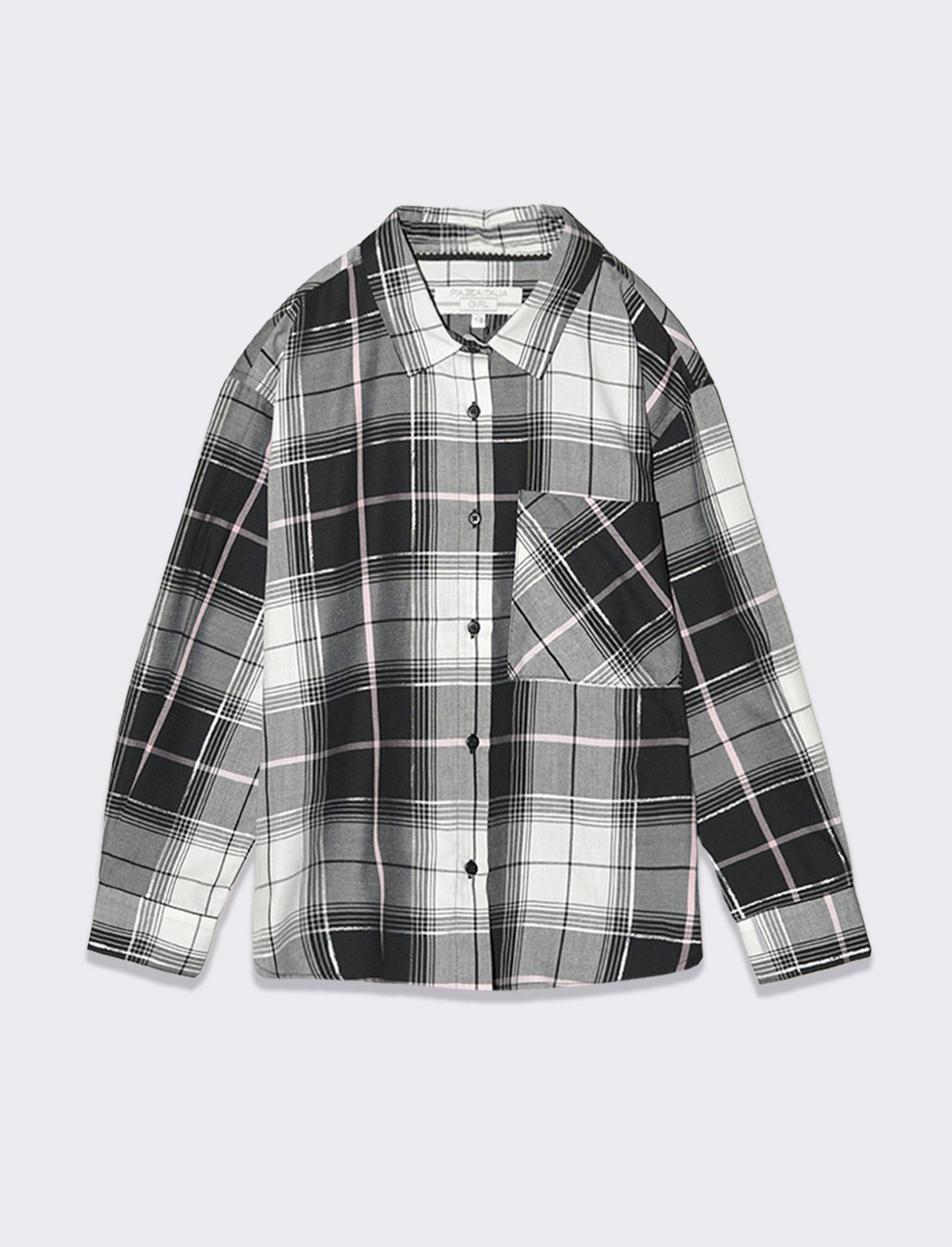 Plaid Oversized Girl's Shirt - Black