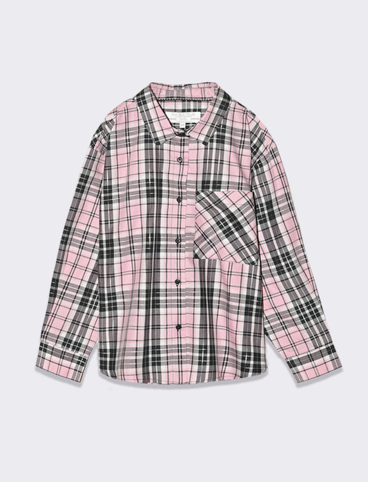 Plaid Oversized Girl's Shirt - Pink