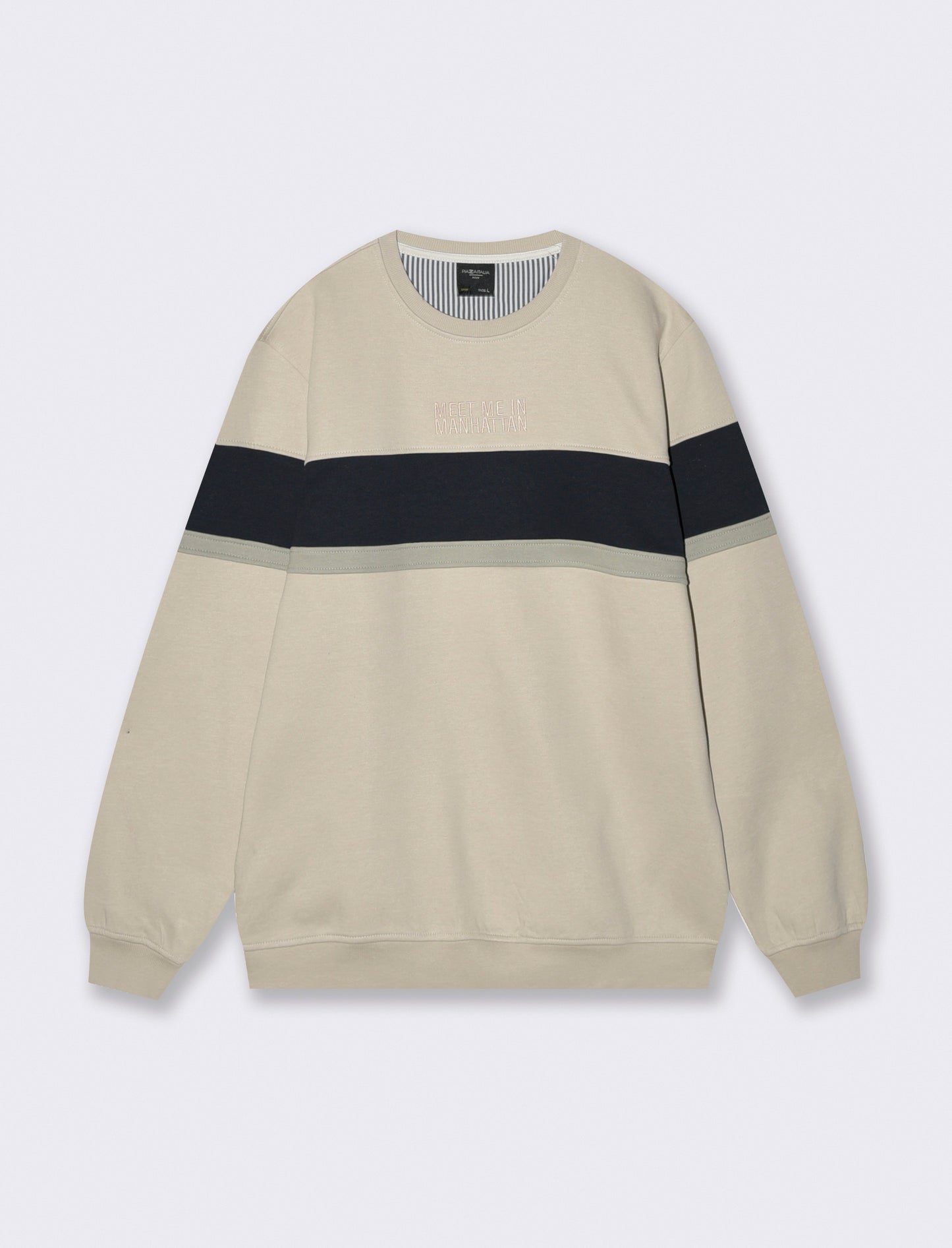 FELPA CON RICAMO E  FASCIA CONTRASTO - Grigio ghiaccio