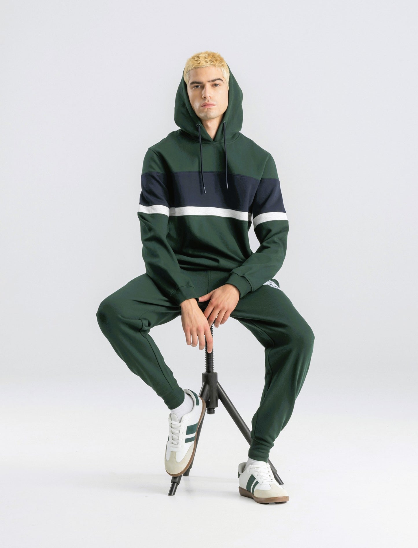 FELPA CON CAPPUCCIO FASCIA CONTRASTO - Verde scuro