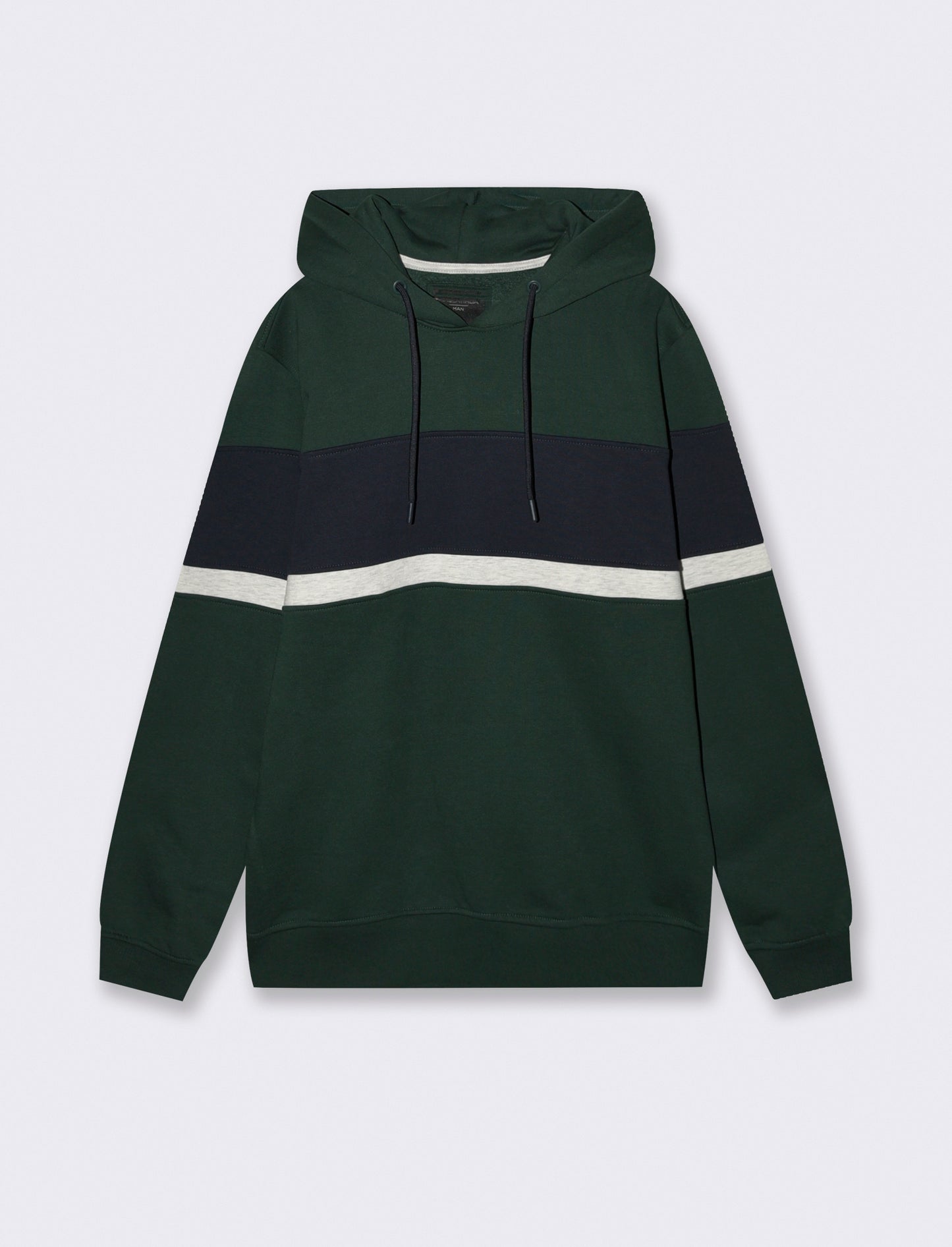 FELPA CON CAPPUCCIO FASCIA CONTRASTO - Verde scuro
