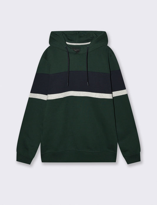 FELPA CON CAPPUCCIO FASCIA CONTRASTO - Verde scuro