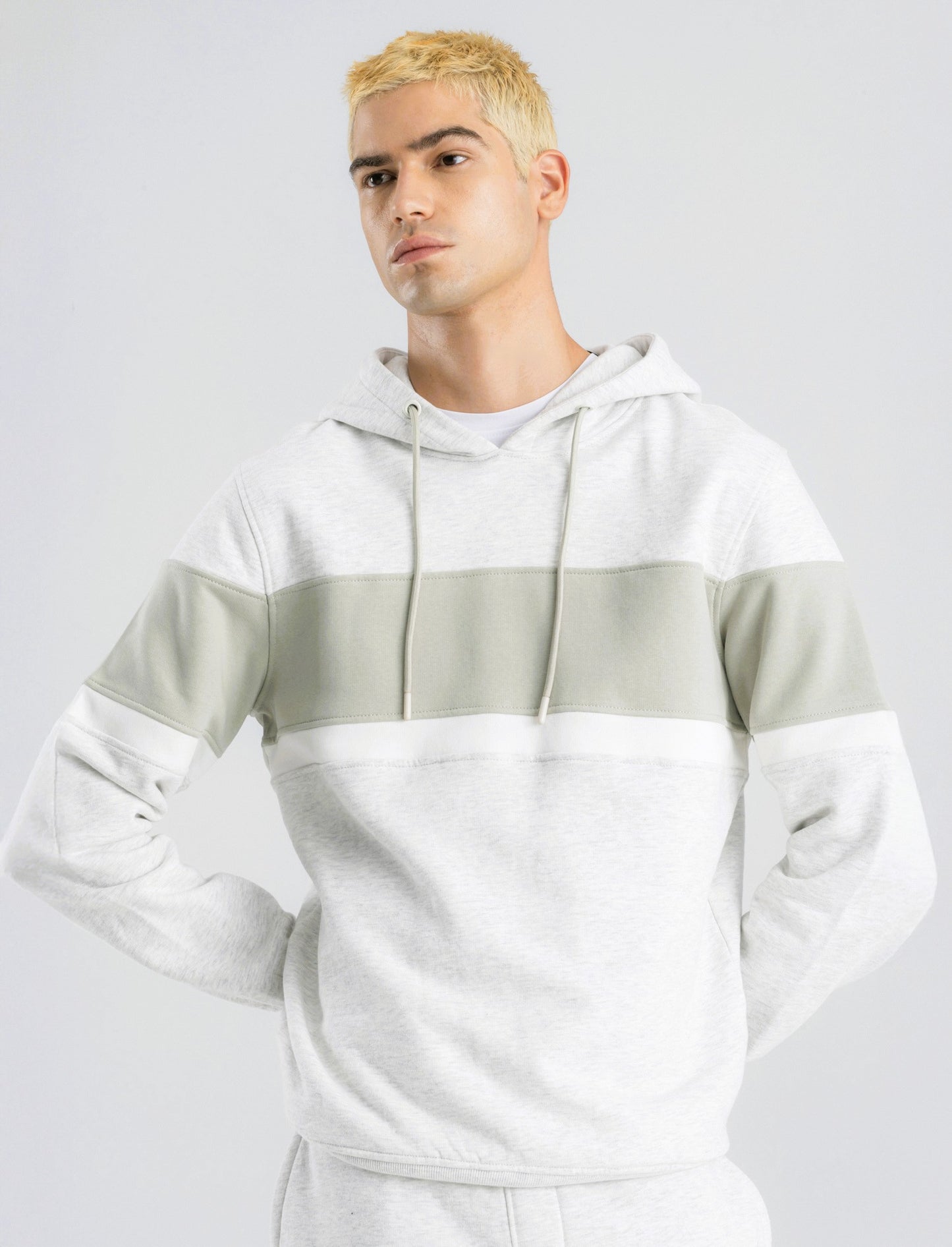 FELPA CON CAPPUCCIO FASCIA CONTRASTO - Grigio mel.