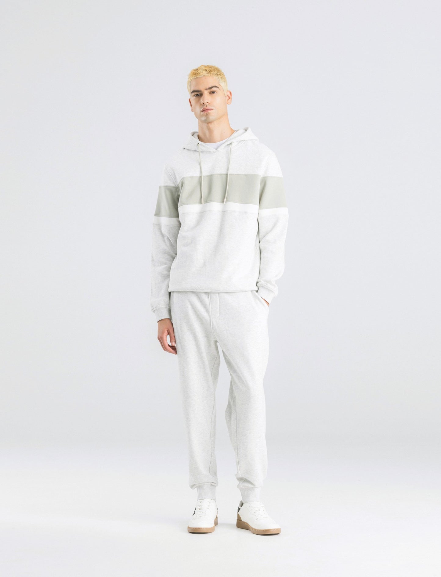 FELPA CON CAPPUCCIO FASCIA CONTRASTO - Grigio mel.