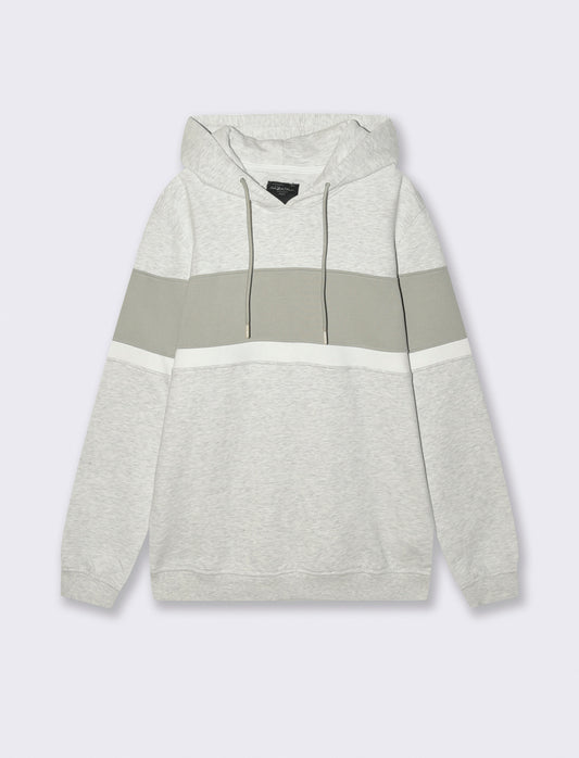 FELPA CON CAPPUCCIO FASCIA CONTRASTO - Grigio mel.