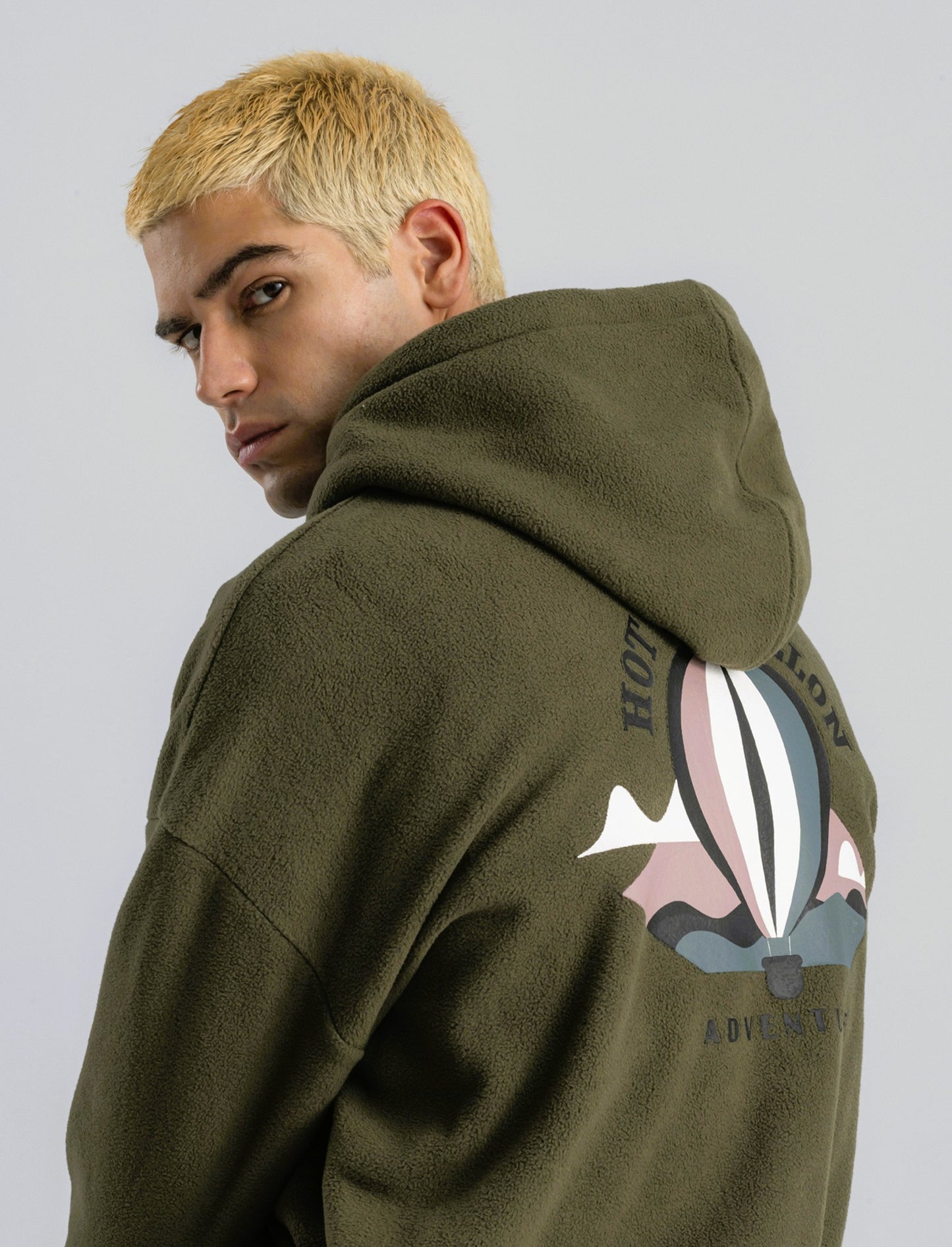 FELPA CON CAPPUCCIO IN PILE - Verde militare