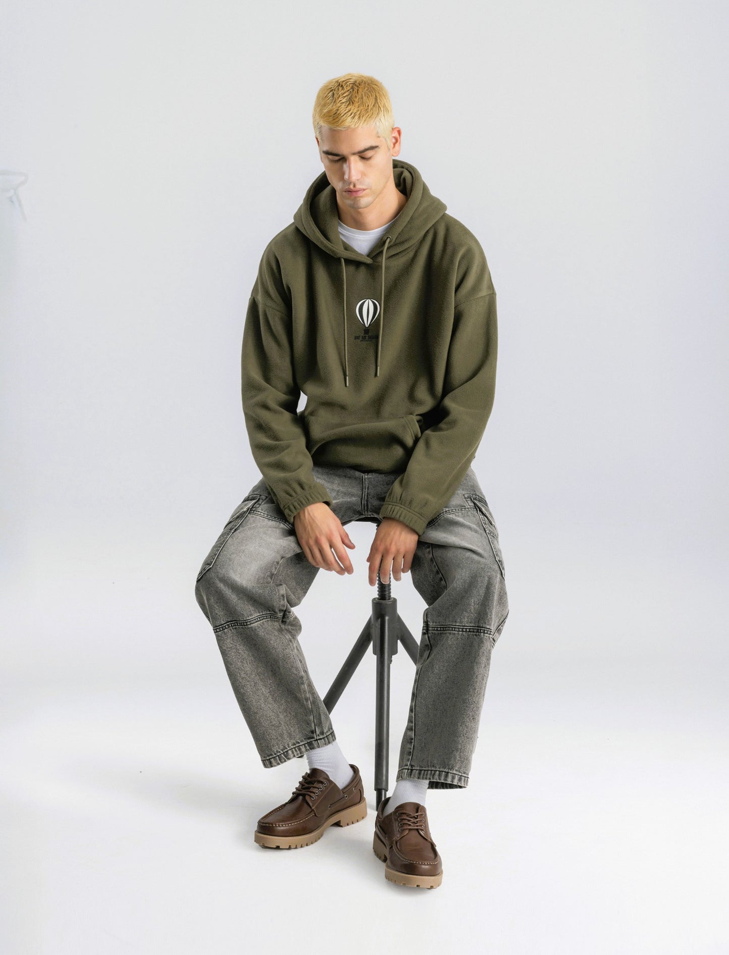 FELPA CON CAPPUCCIO IN PILE - Verde militare