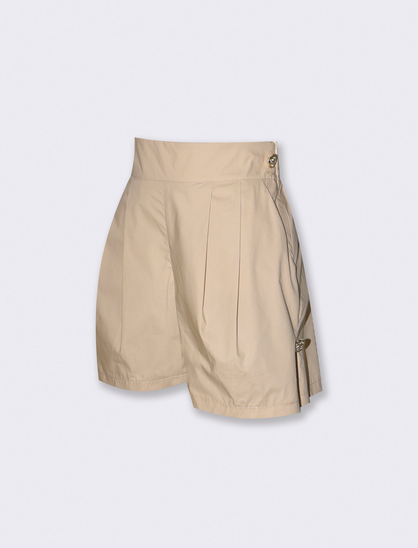 SHORTS VITA ALTA CON BOTTONI APPLICATI - Beige corda