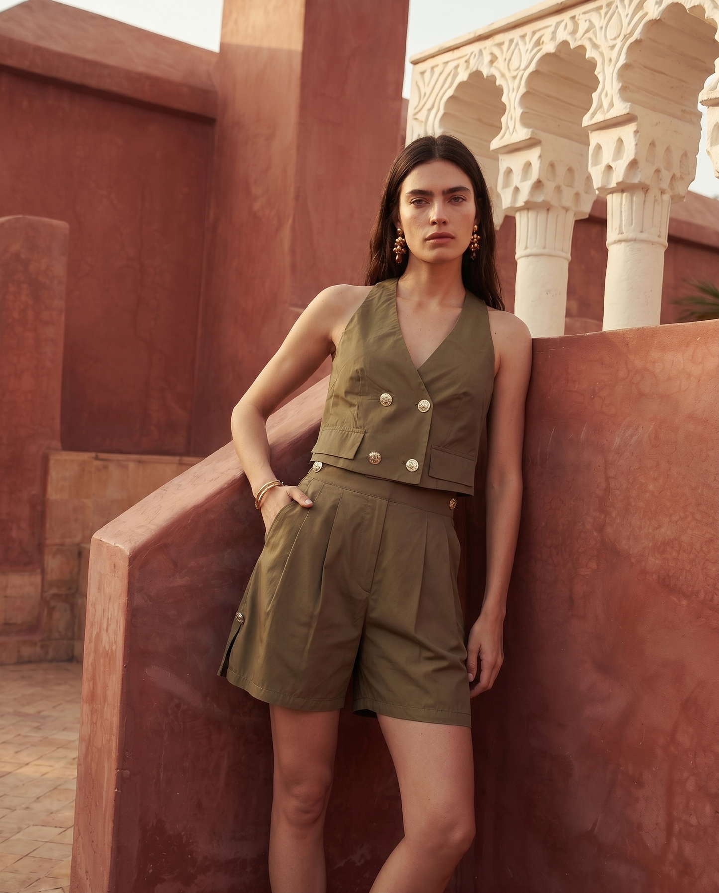 Shorts donna vita alta con bottoni - Ve.milit.