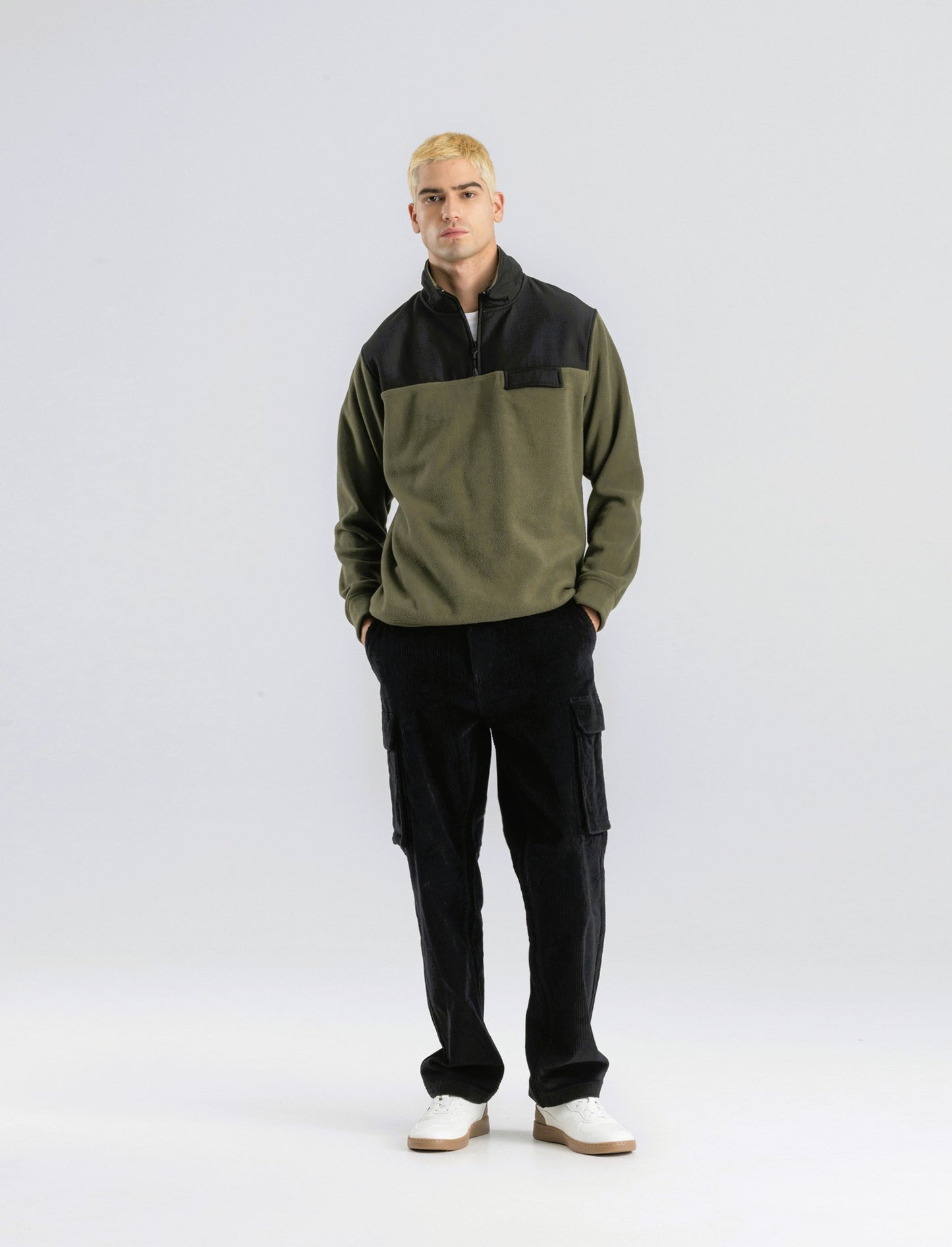 FELPA IN PILE CON CERNIERA - Verde militare