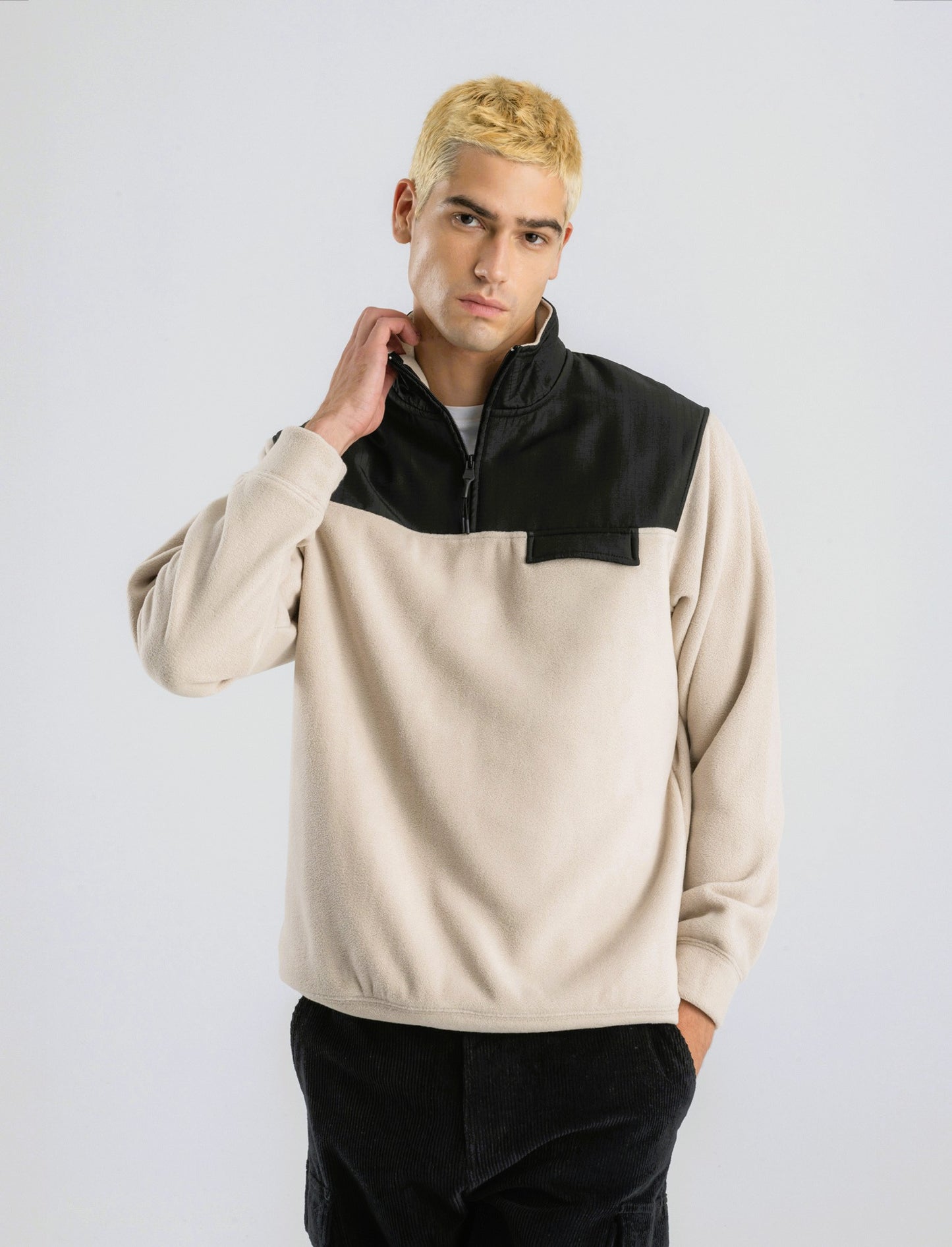 FELPA IN PILE CON CERNIERA - Beige