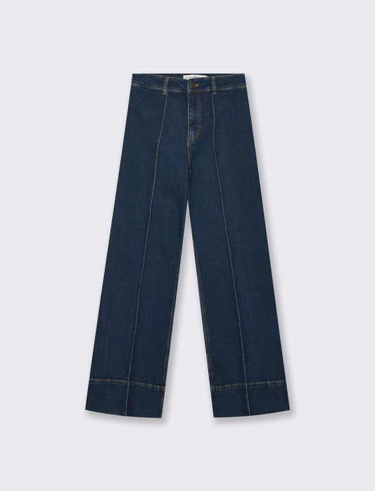 Jeans Gamba Larga con Vita Alta - DENIM SCURO