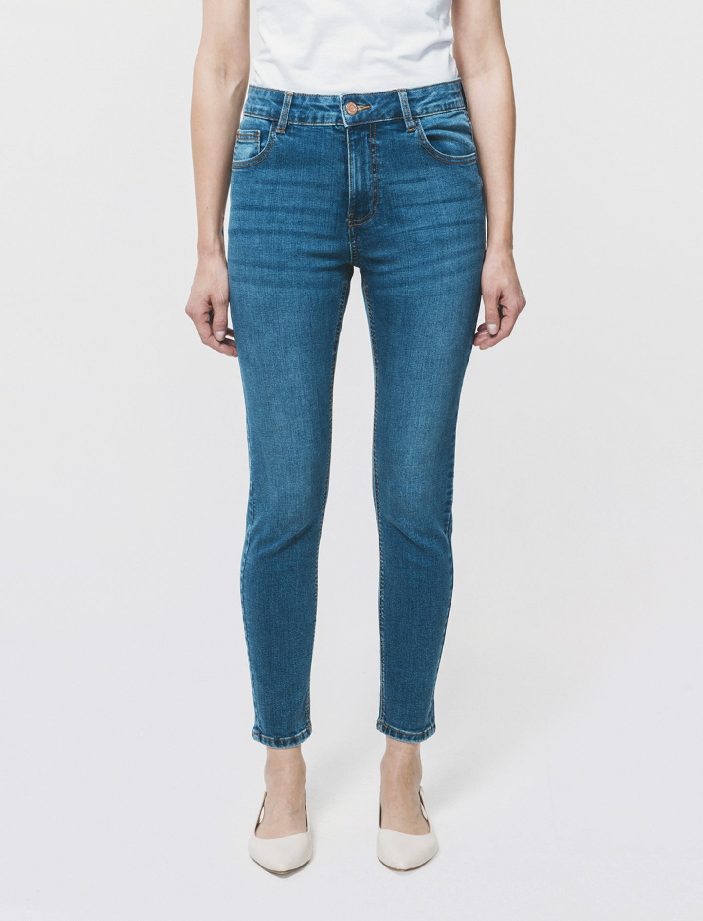 Jeans Skinny Vita Bassa con Tasche Retro - DENIM SCURO