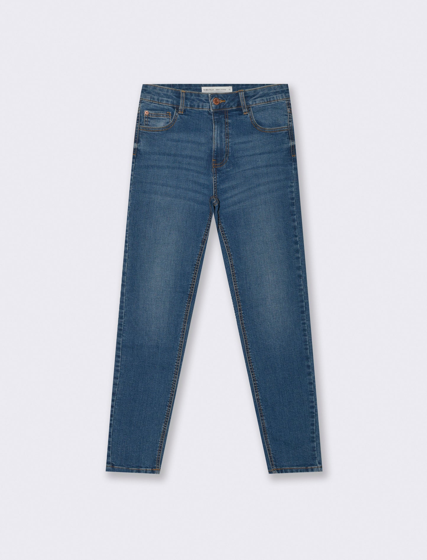 Jeans Skinny Vita Bassa con Tasche Retro - DENIM SCURO
