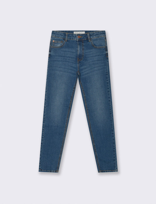 Jeans Skinny Vita Bassa con Tasche Retro - DENIM SCURO
