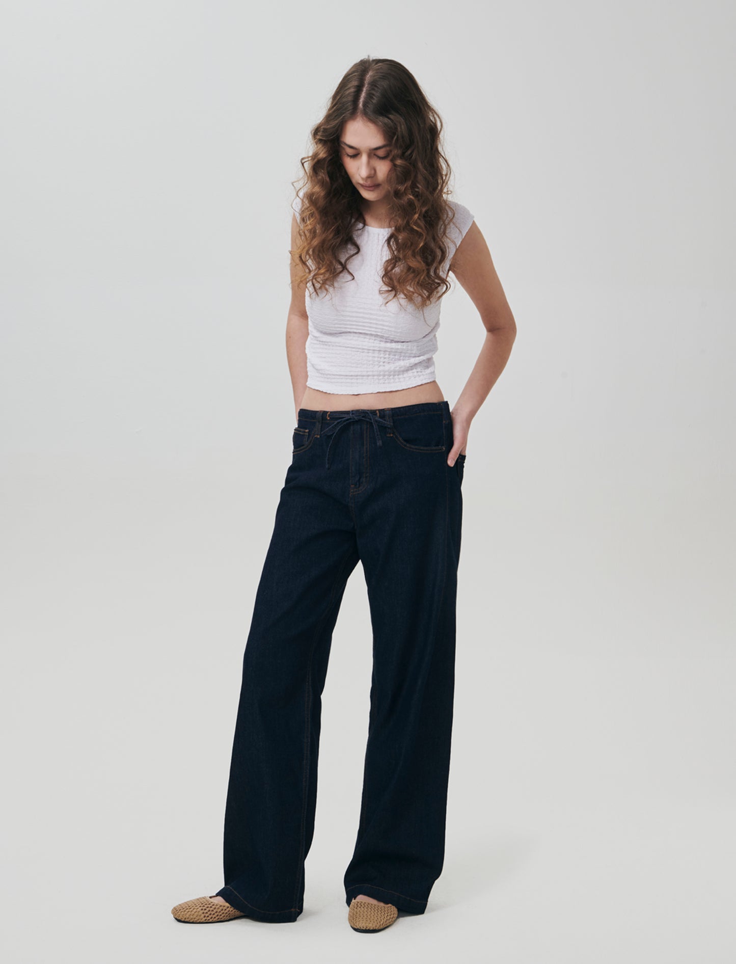 Jeans con Coulisse e Tasche Americane - DENIM SCURO