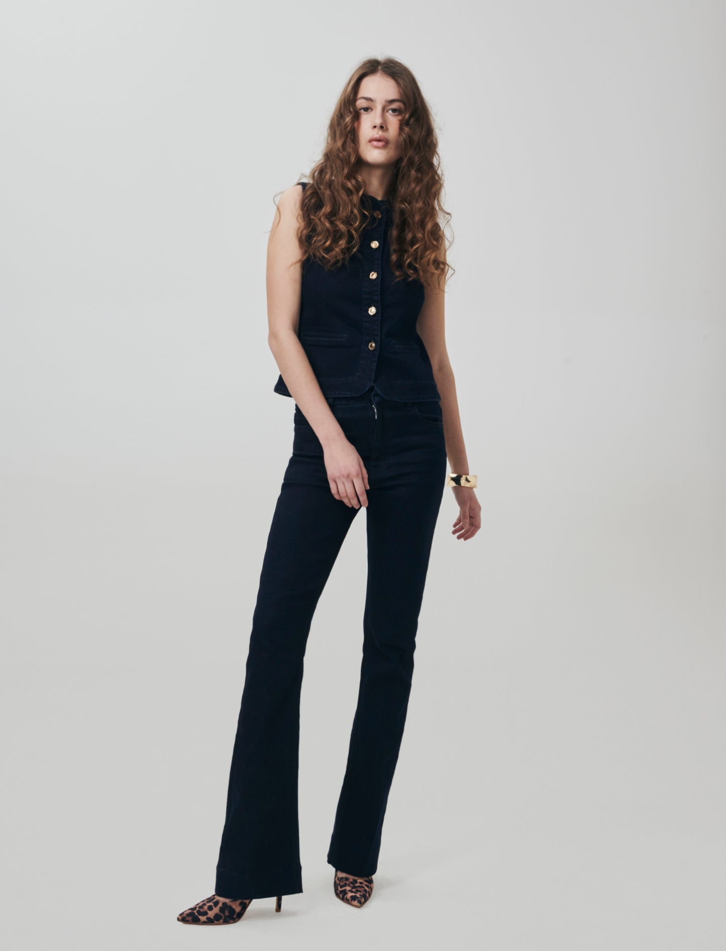 Jeans a Zampa Vita Alta con Tasche - Denim