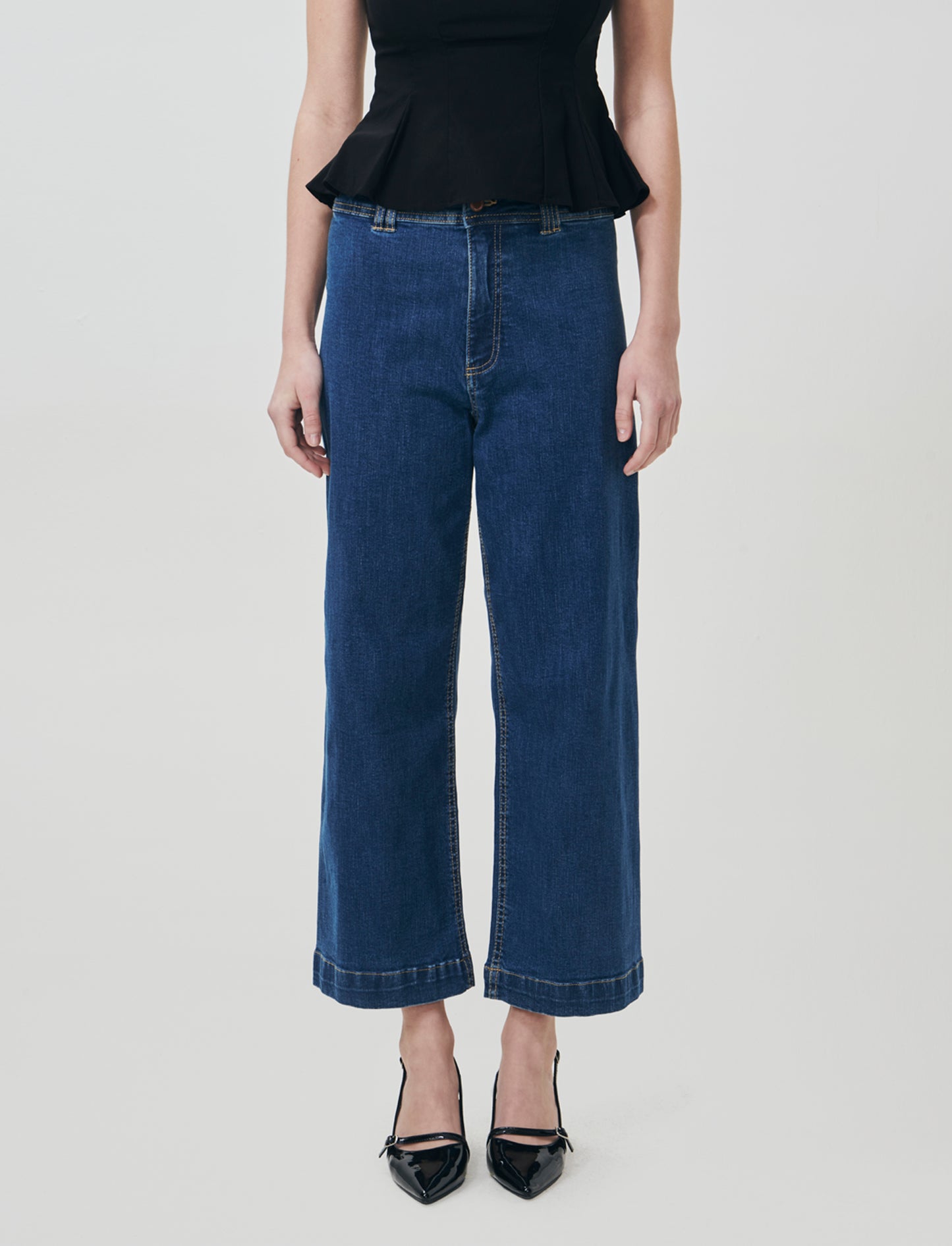 Wide Leg Crop Jeans - Blue