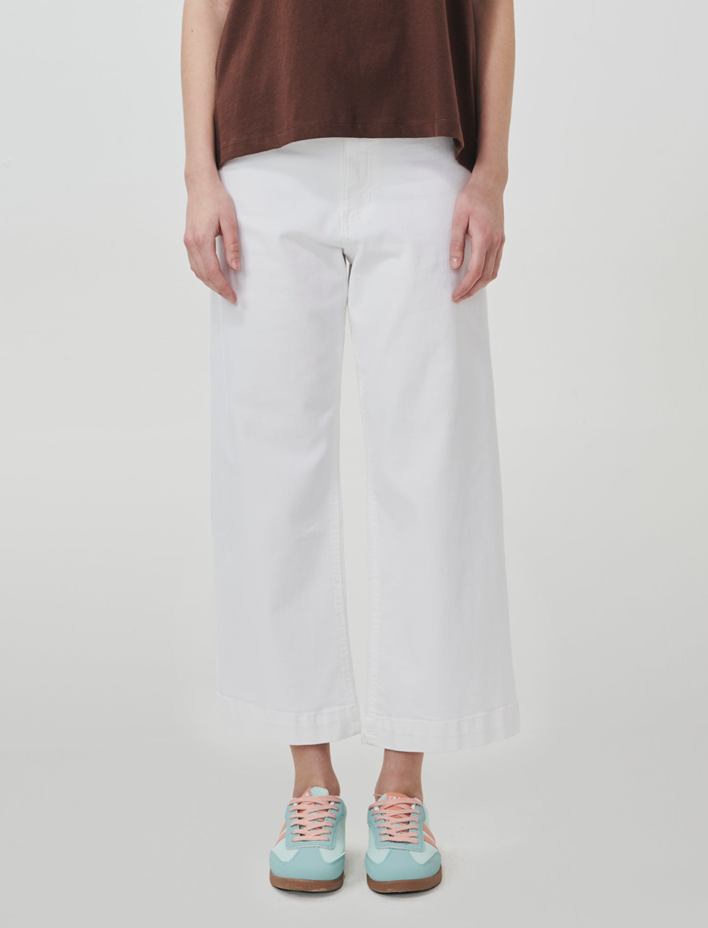 Jeans Gamba Larga Crop - Bianco