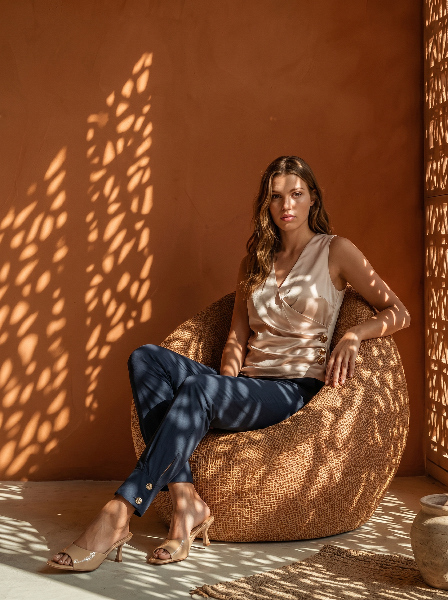 Pantaloni cargo over con bottoni per donna - Blu