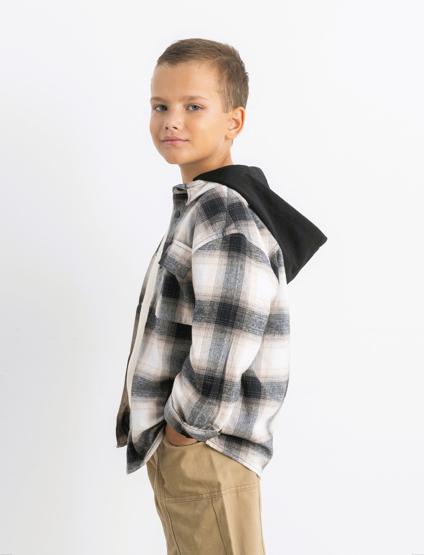 Camicia in flanella con cappuccio - Fantasia
