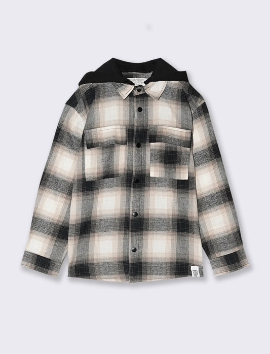 Camicia in flanella con cappuccio - Fantasia