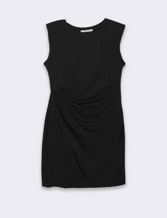 Vestito in tessuto elastico, arriccio sul fianco. - Nero