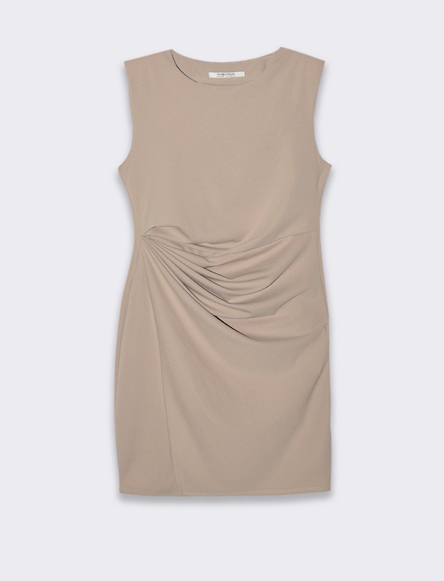 Vestito in tessuto elastico, arriccio sul fianco. - Beige