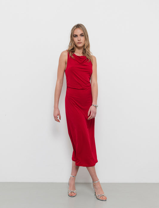 Vestito lungo smanicato in tessuto elastico - Rosso
