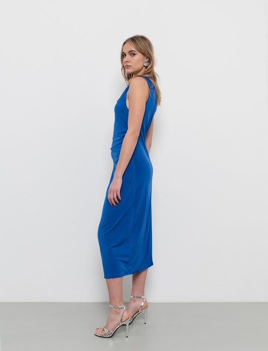 Vestito lungo smanicato in tessuto elastico - Bluette