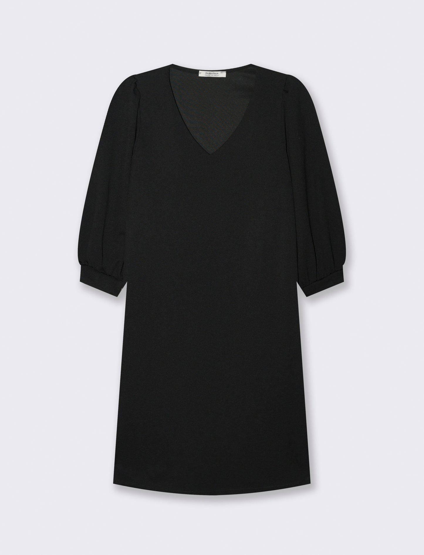 Vestito con maniche a sbuffo 3/4 e scollo a V - Nero