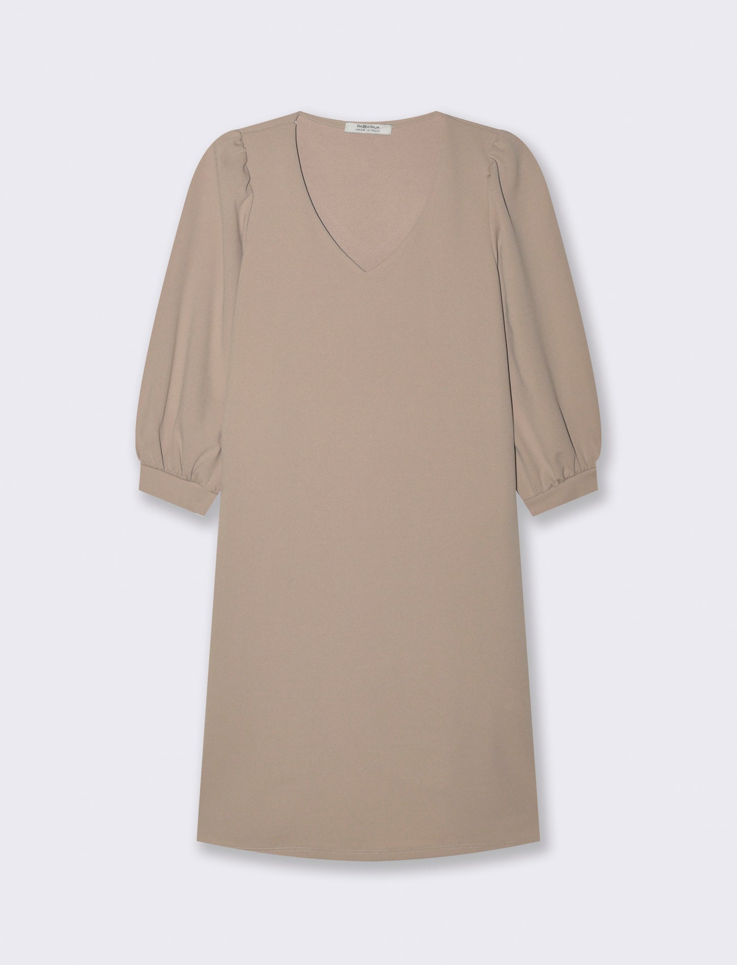Vestito con maniche a sbuffo 3/4 e scollo a V - Beige