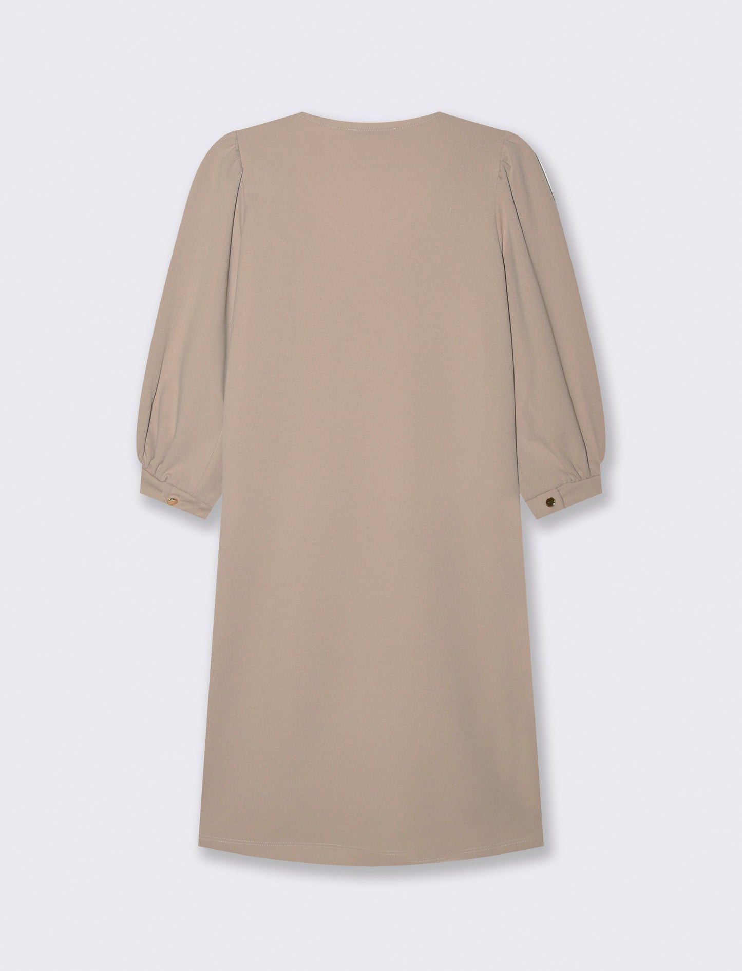 Vestito con maniche a sbuffo 3/4 e scollo a V - Beige