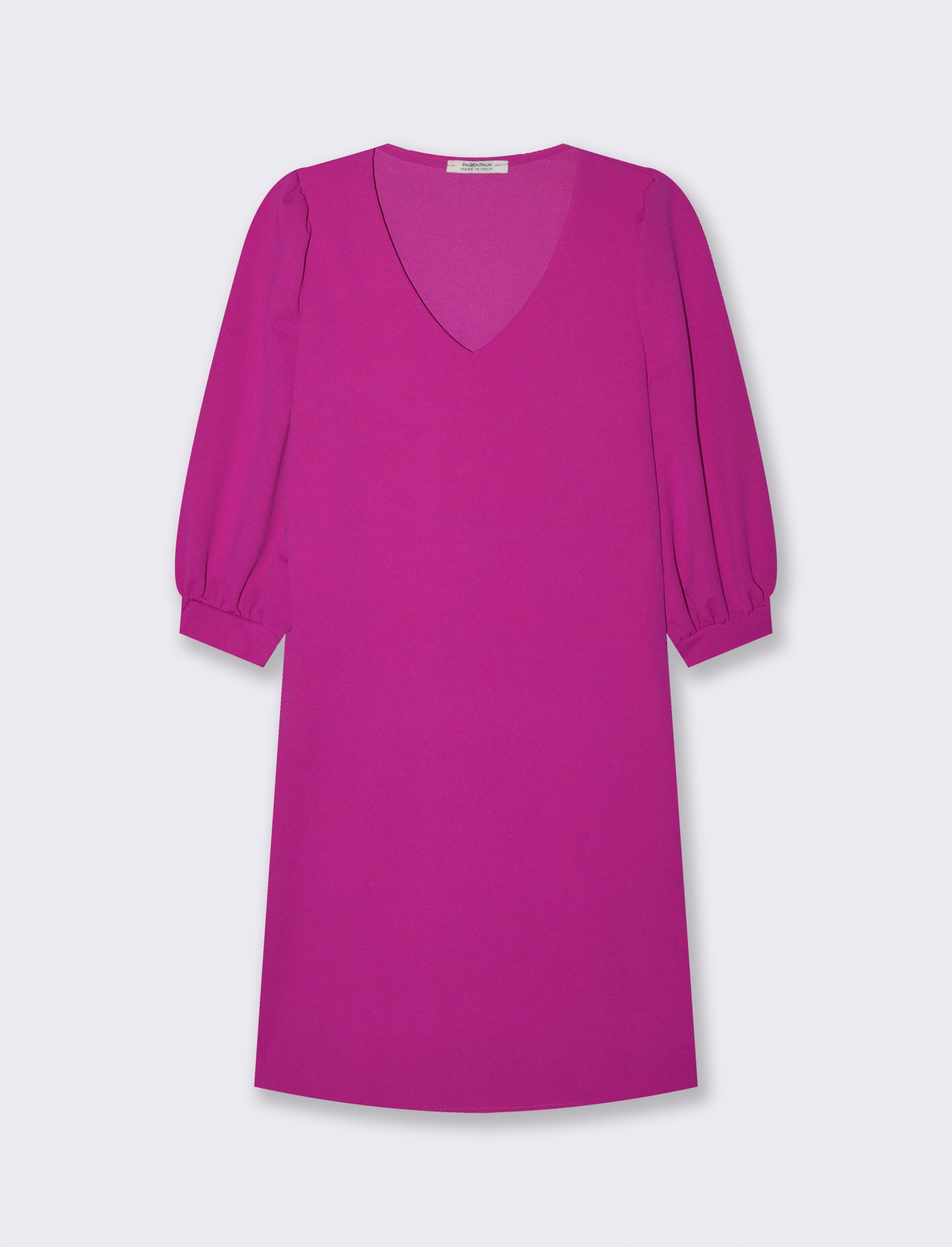 Vestito con maniche a sbuffo 3/4 e scollo a V - Fuxia