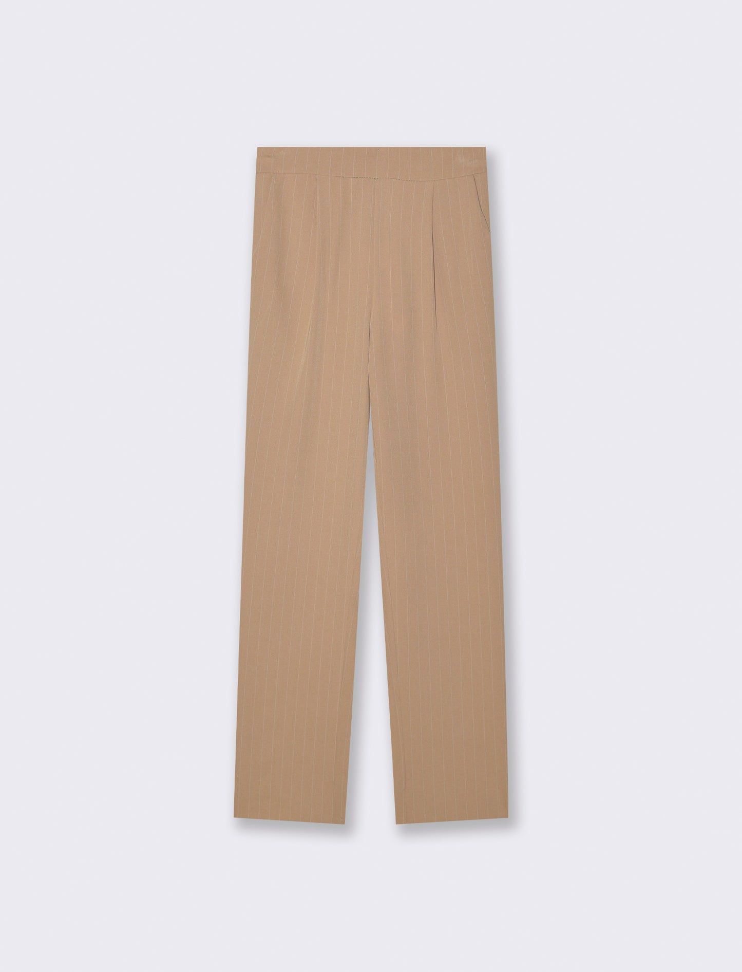 Pantalone in tessuto rigato con elastico al dietro - Beige