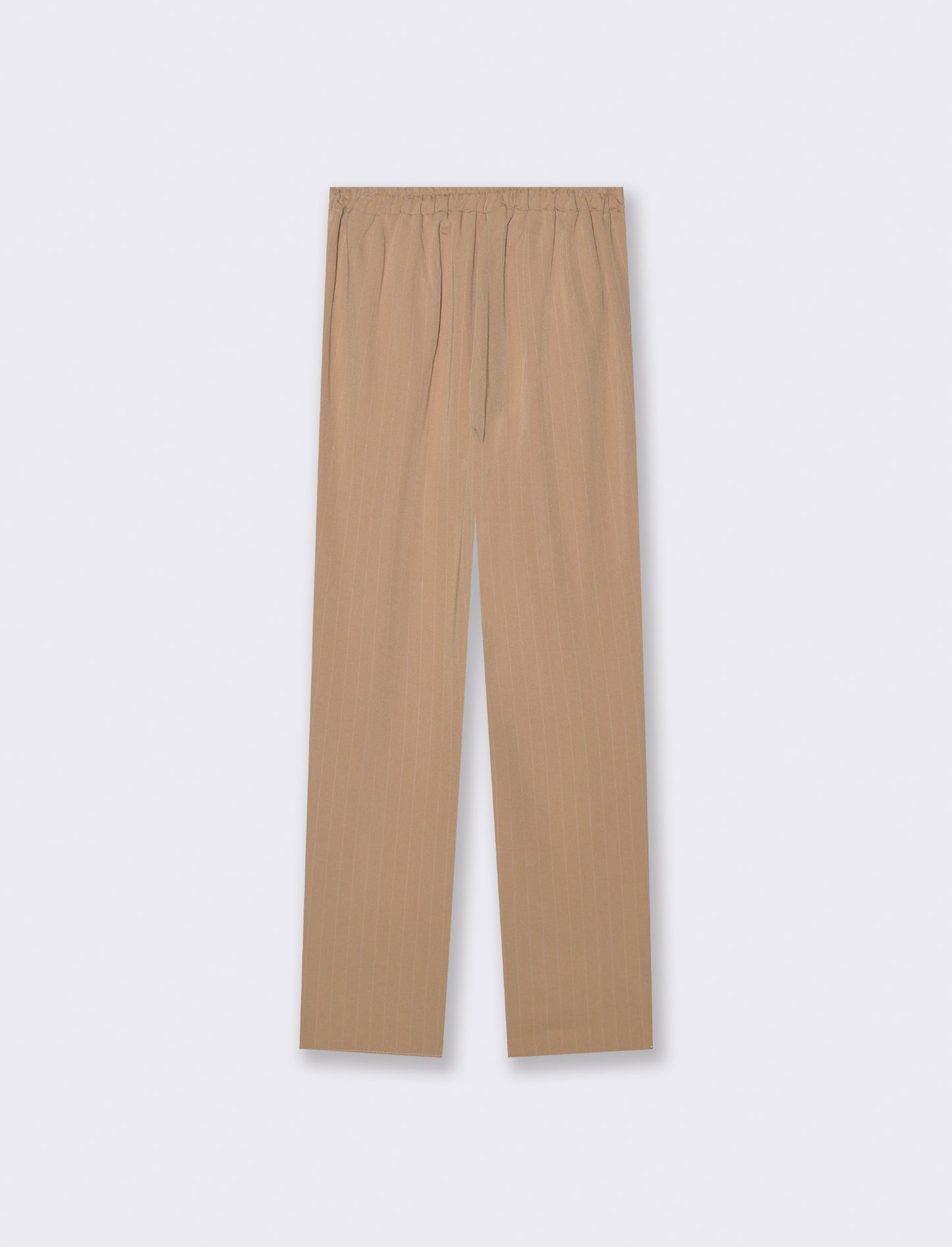Pantalone in tessuto rigato con elastico al dietro - Beige