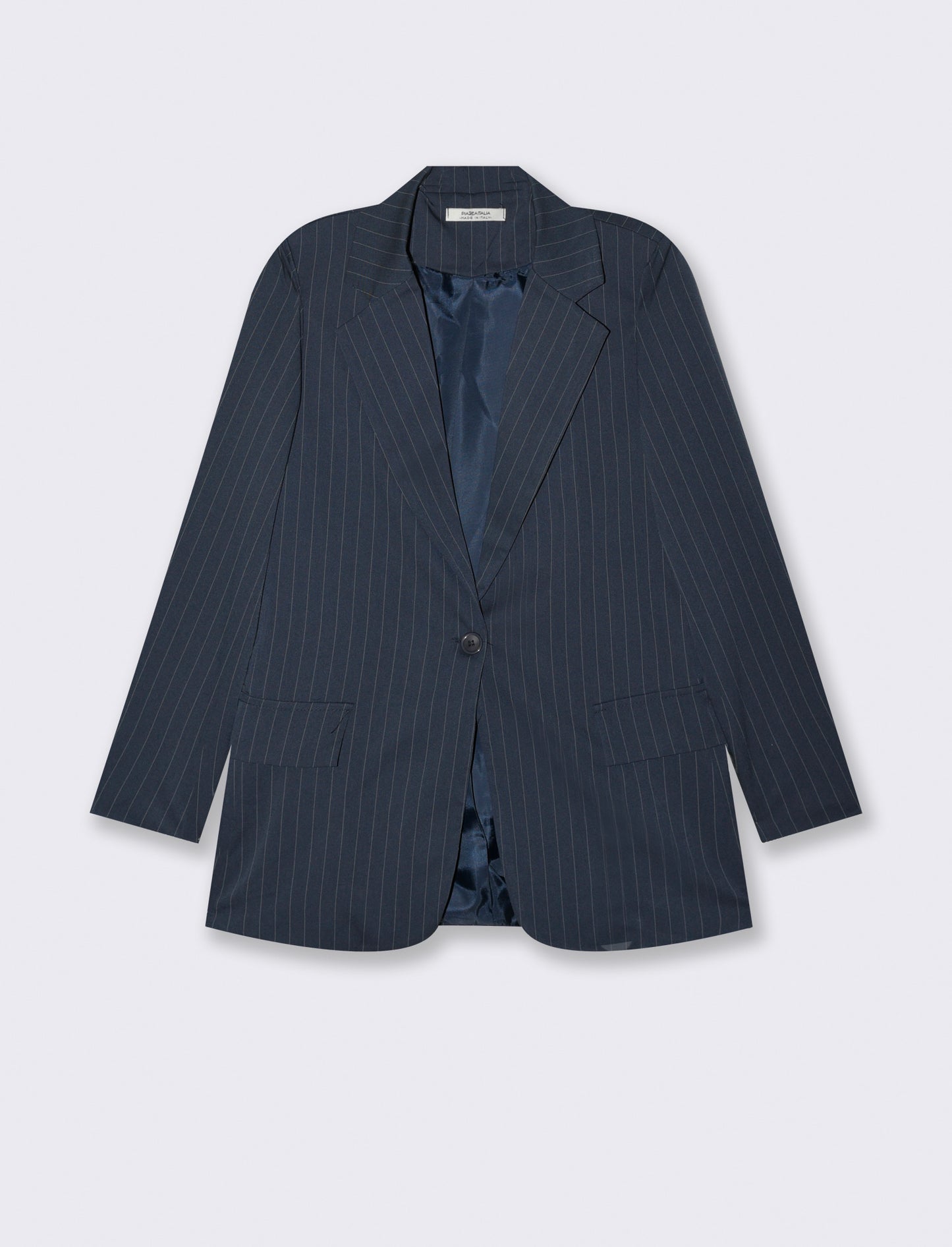 blazer in tessuto rigato con bottone sul davanti - Blu