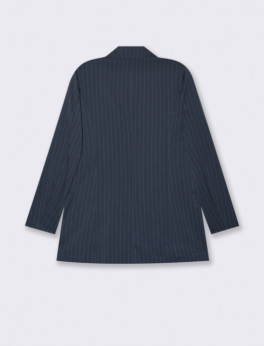 blazer in tessuto rigato con bottone sul davanti - Blu