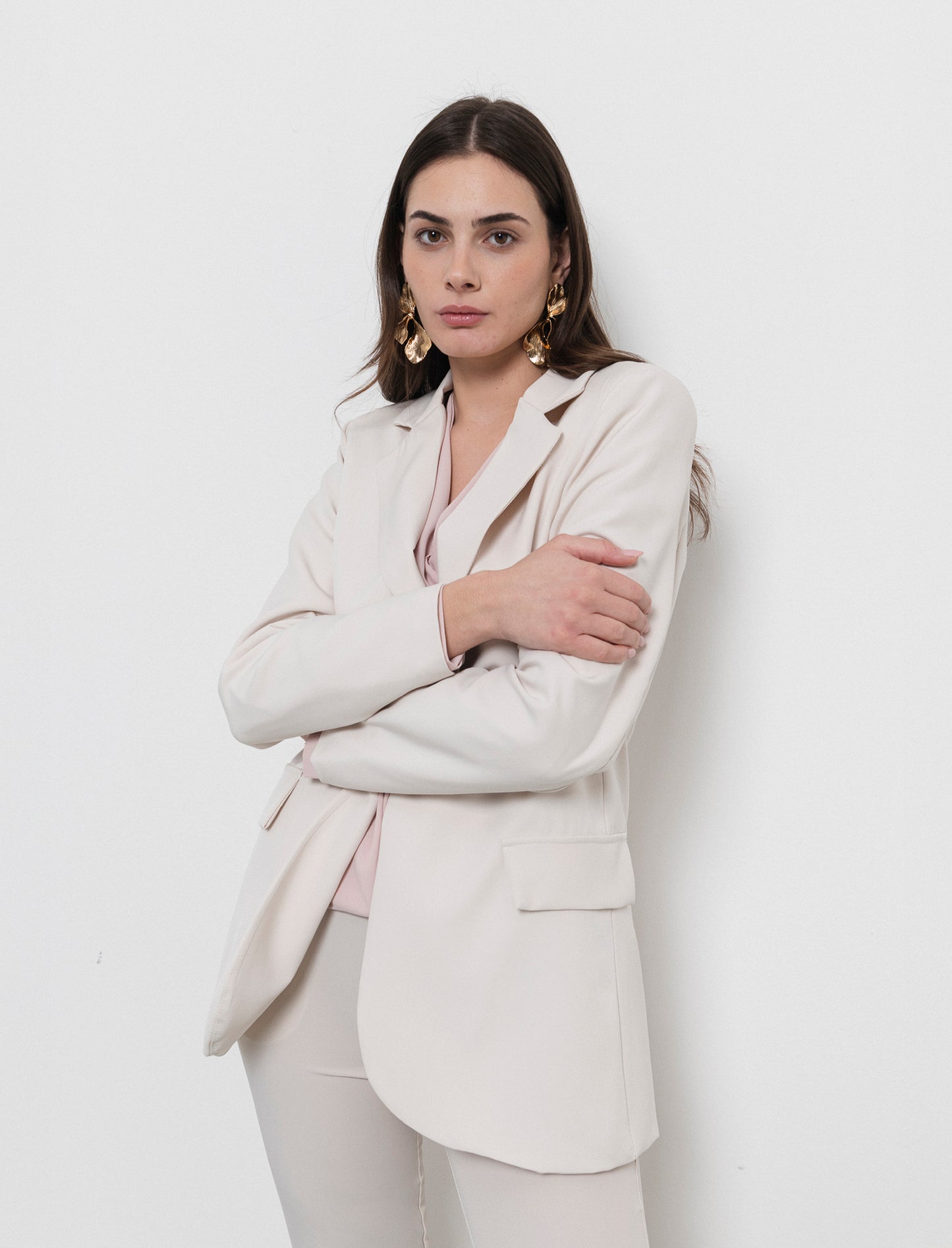 Blazer con collo revers e tasche con patta - Bianco gesso