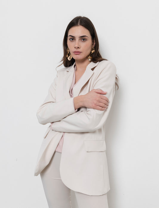 Blazer con collo revers e tasche con patta - Bianco gesso