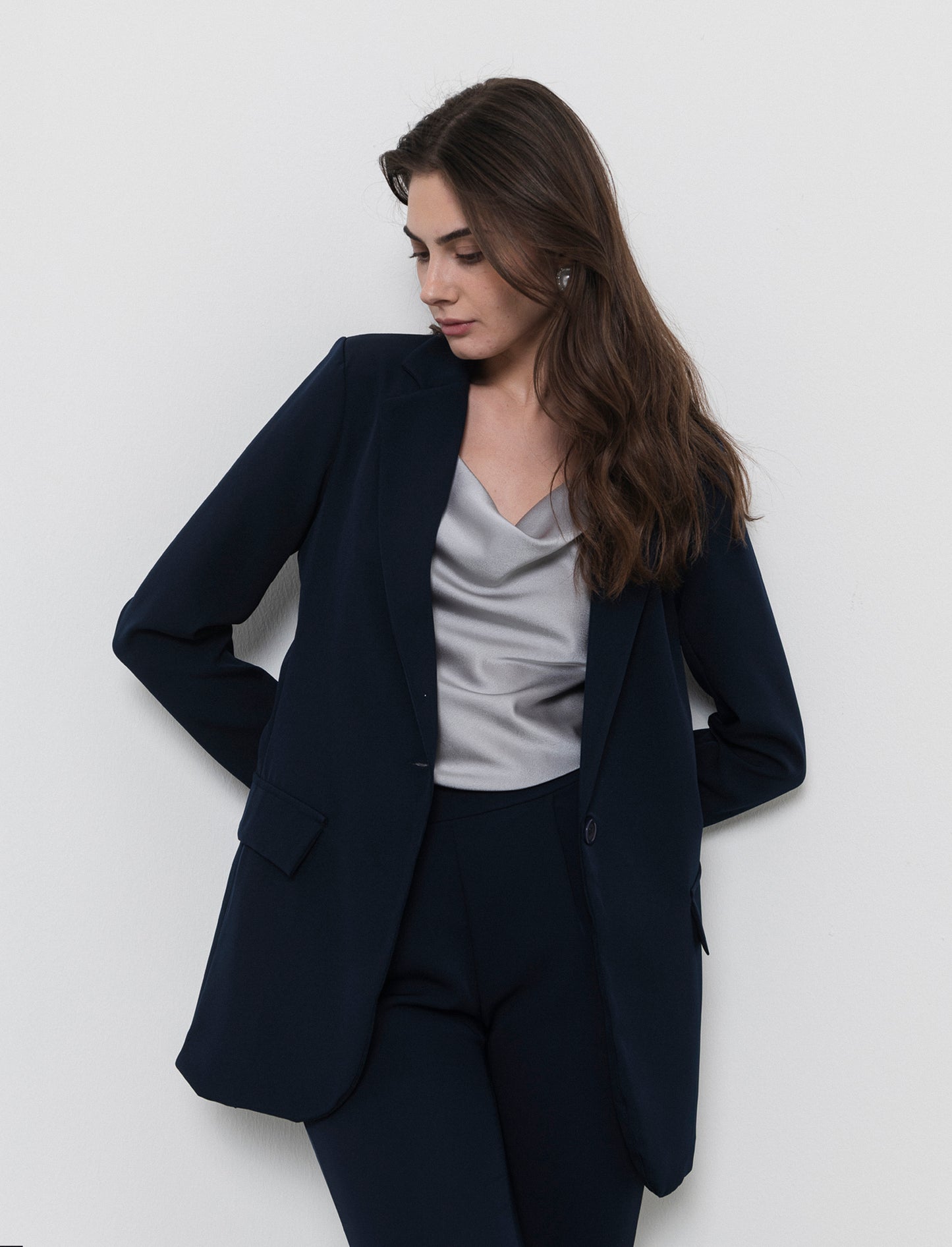 Blazer con collo revers e tasche con patta - Blu