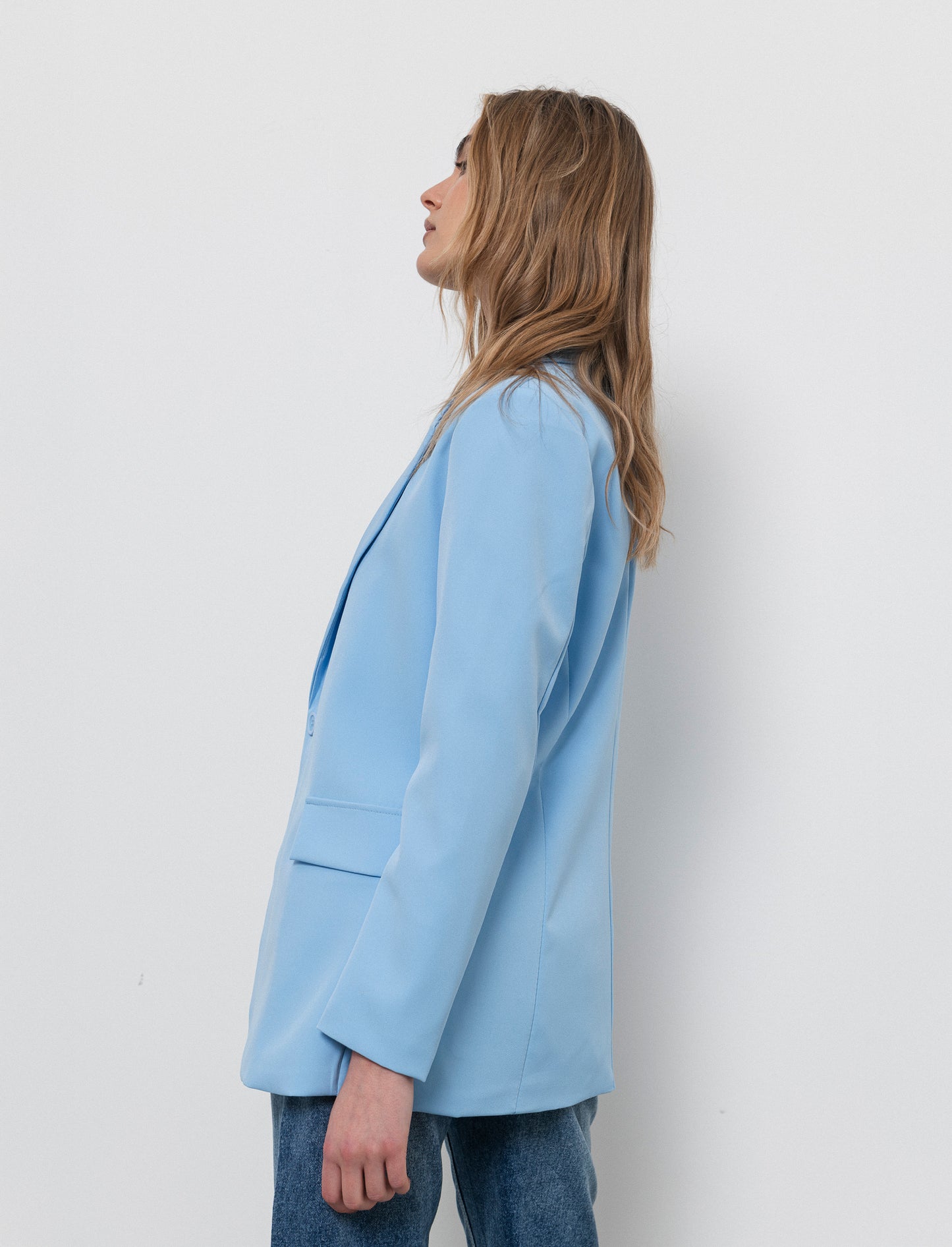 Blazer con collo revers e tasche con patta - Celeste