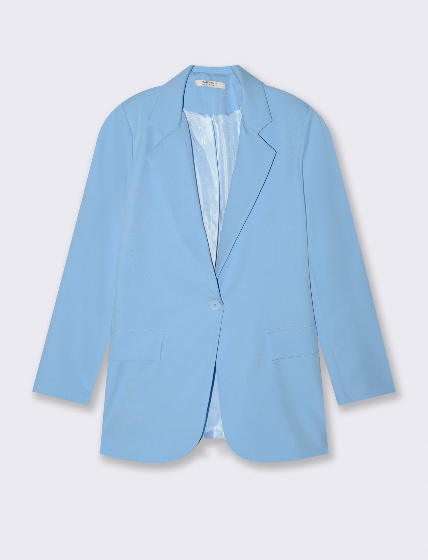 Blazer con collo revers e tasche con patta - Celeste