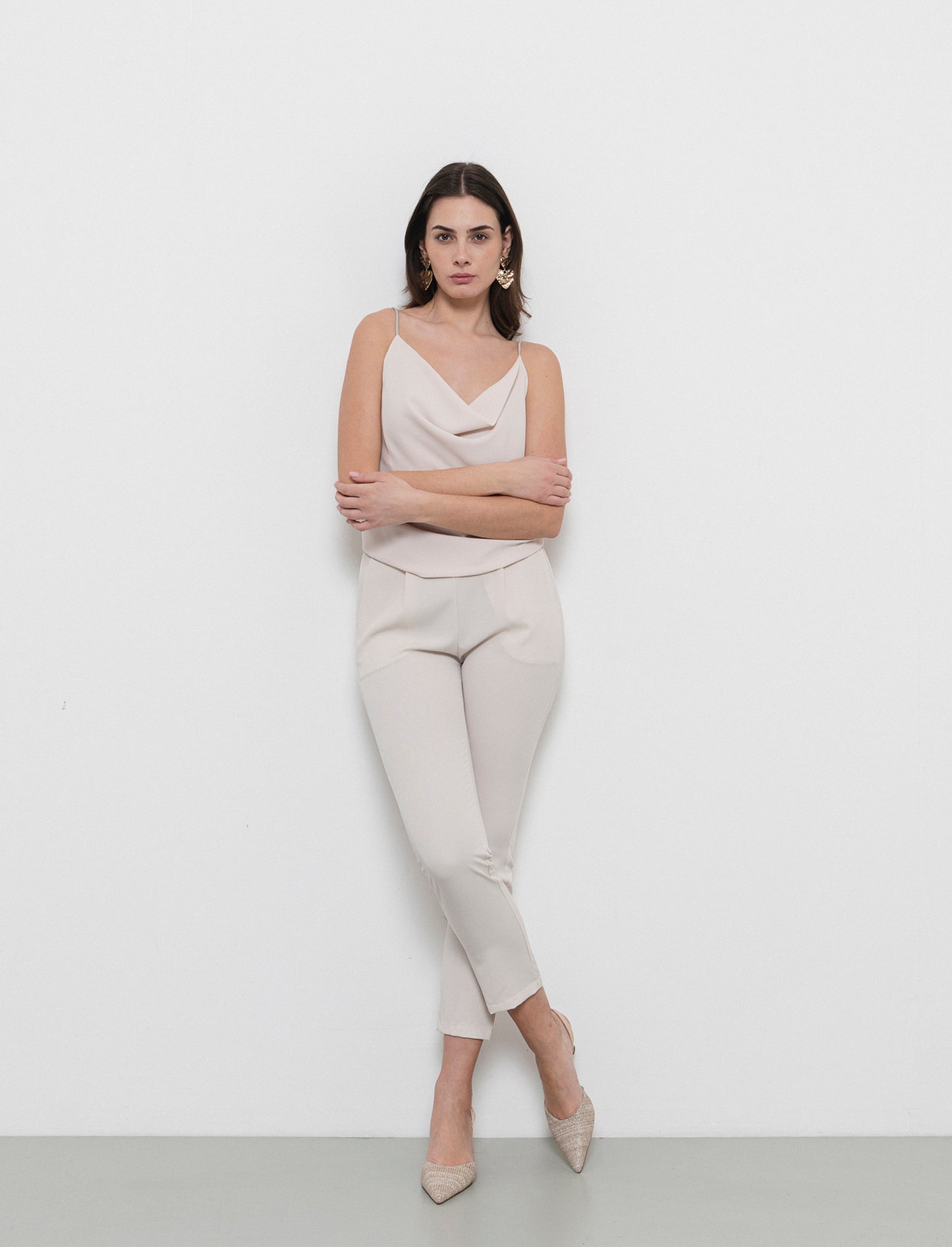 Top raso con bretelline elastiche - Beige corda