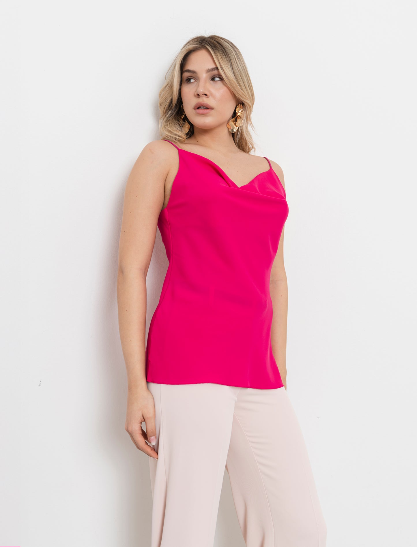 Top raso con bretelline elastiche - Fuxia azalea